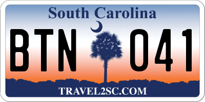 SC license plate BTN041
