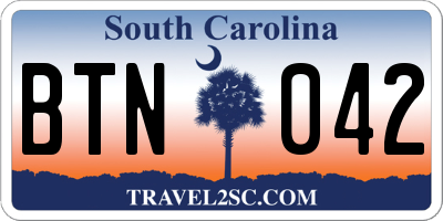 SC license plate BTN042