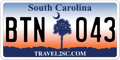 SC license plate BTN043
