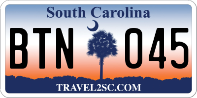 SC license plate BTN045