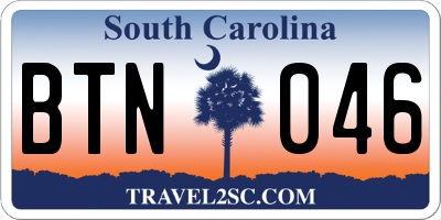 SC license plate BTN046