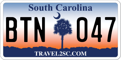 SC license plate BTN047