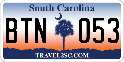 SC license plate BTN053