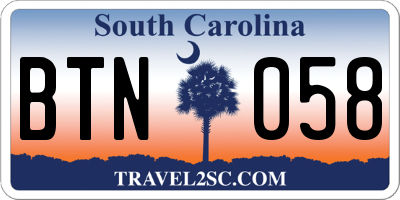 SC license plate BTN058