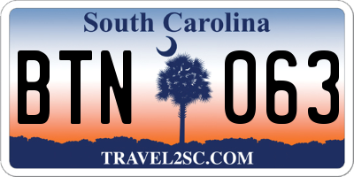 SC license plate BTN063