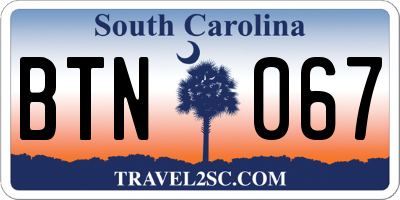 SC license plate BTN067