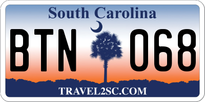 SC license plate BTN068