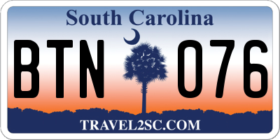 SC license plate BTN076