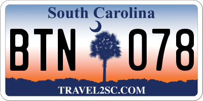 SC license plate BTN078