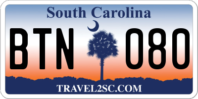 SC license plate BTN080