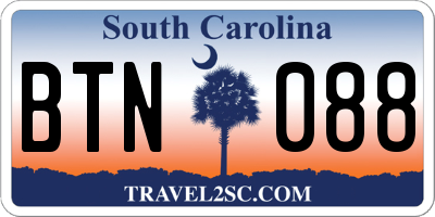 SC license plate BTN088