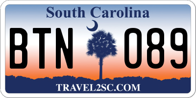 SC license plate BTN089
