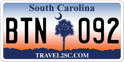 SC license plate BTN092