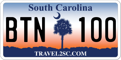 SC license plate BTN100