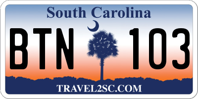 SC license plate BTN103