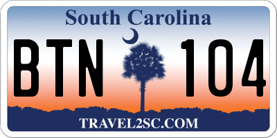 SC license plate BTN104