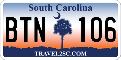 SC license plate BTN106