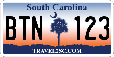 SC license plate BTN123