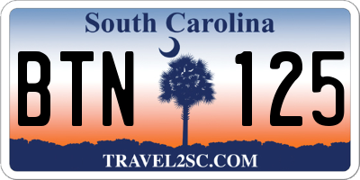 SC license plate BTN125