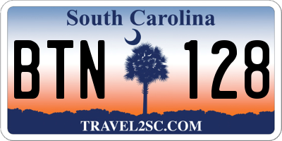 SC license plate BTN128
