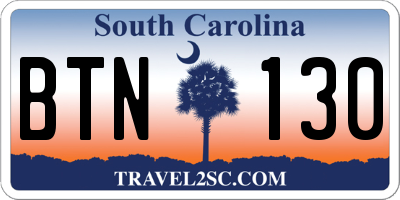 SC license plate BTN130