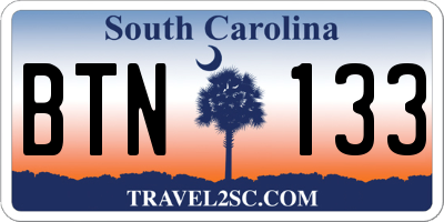 SC license plate BTN133