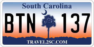 SC license plate BTN137