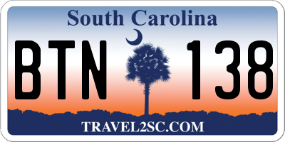 SC license plate BTN138