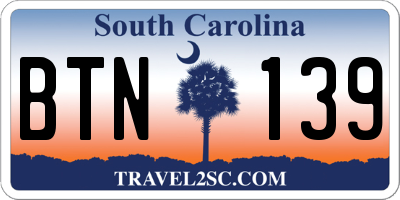 SC license plate BTN139