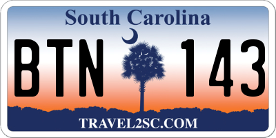SC license plate BTN143