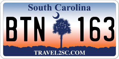 SC license plate BTN163