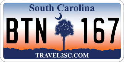 SC license plate BTN167