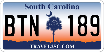 SC license plate BTN189
