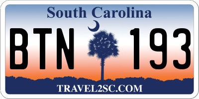 SC license plate BTN193