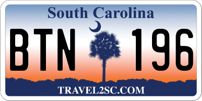 SC license plate BTN196