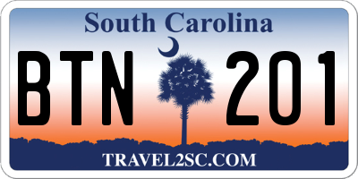 SC license plate BTN201