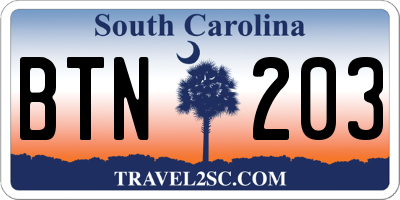 SC license plate BTN203