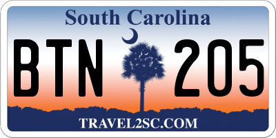 SC license plate BTN205