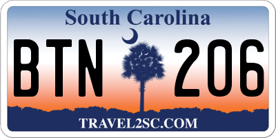 SC license plate BTN206