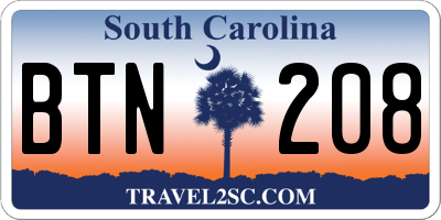 SC license plate BTN208