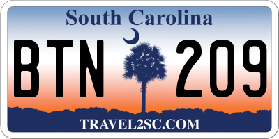 SC license plate BTN209