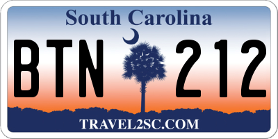 SC license plate BTN212
