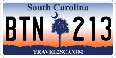 SC license plate BTN213