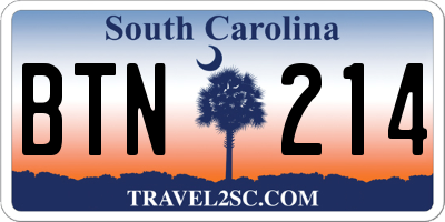 SC license plate BTN214