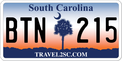SC license plate BTN215