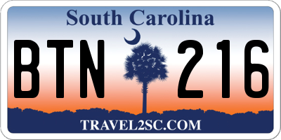 SC license plate BTN216
