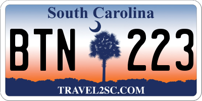 SC license plate BTN223