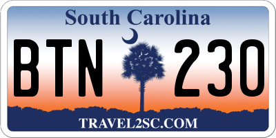 SC license plate BTN230