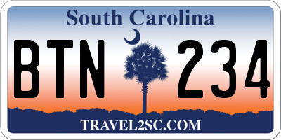 SC license plate BTN234