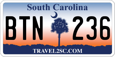 SC license plate BTN236